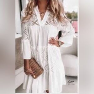 Chic White Lace Long Sleeve Dress